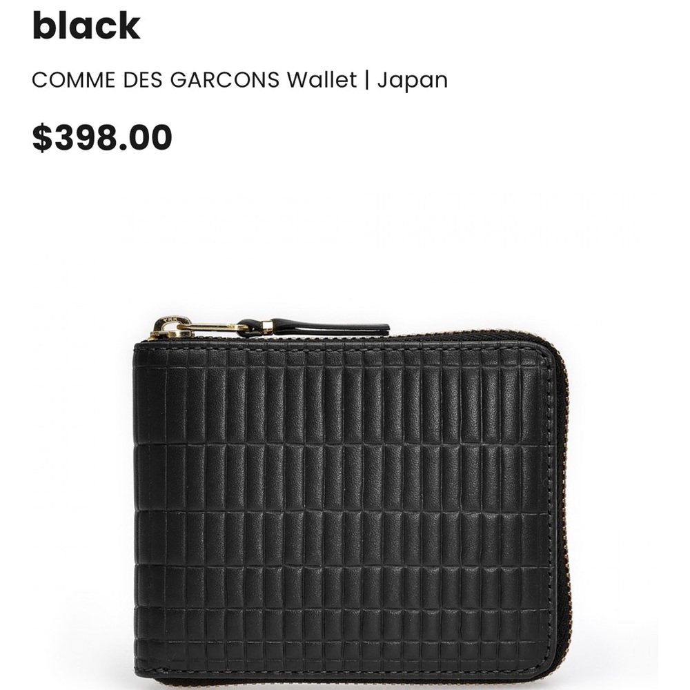 Comme des Garcons Black Quilted Zip Wallet with Gold Hardware